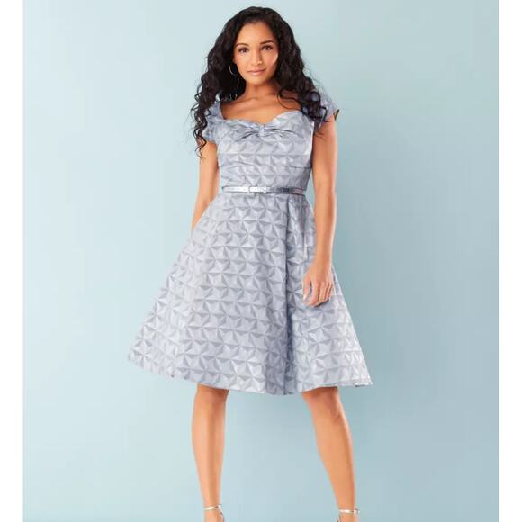 The Dress Shop Spaceship Earth Geodesic Epcot Sweetheart Neck Silver Belted  XL - Picture 1 of 10